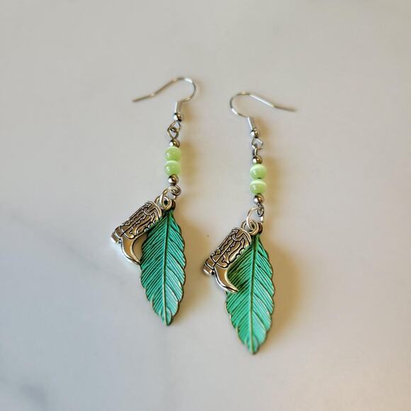 Handmade Cowgirl Boot Charm Earrings w/ 925 ear hooks - Picture 2 of 4